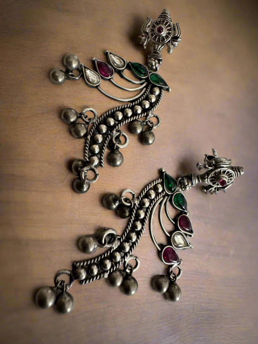 Antique 92.5 Silver Vakratunda Temple Earrings