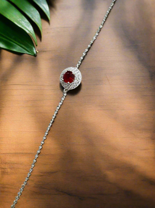 Eira Roohi – Minimalistic 92.5 Silver Ruby Halo Bracelet