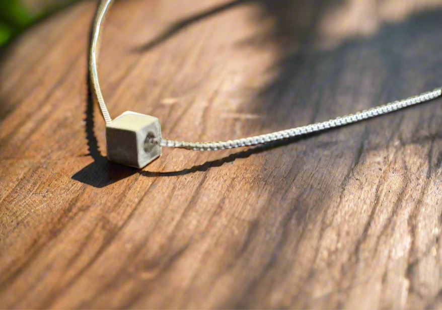 Silver Cube Pendant Minimalistic Necklace