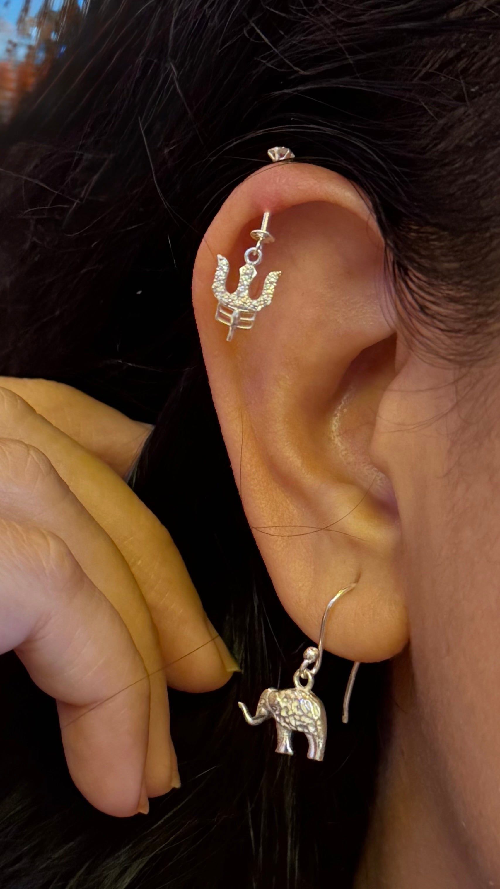 Everyday Bugadi - Shiva Trishool Helix Earrings - 925 Silver - Pair