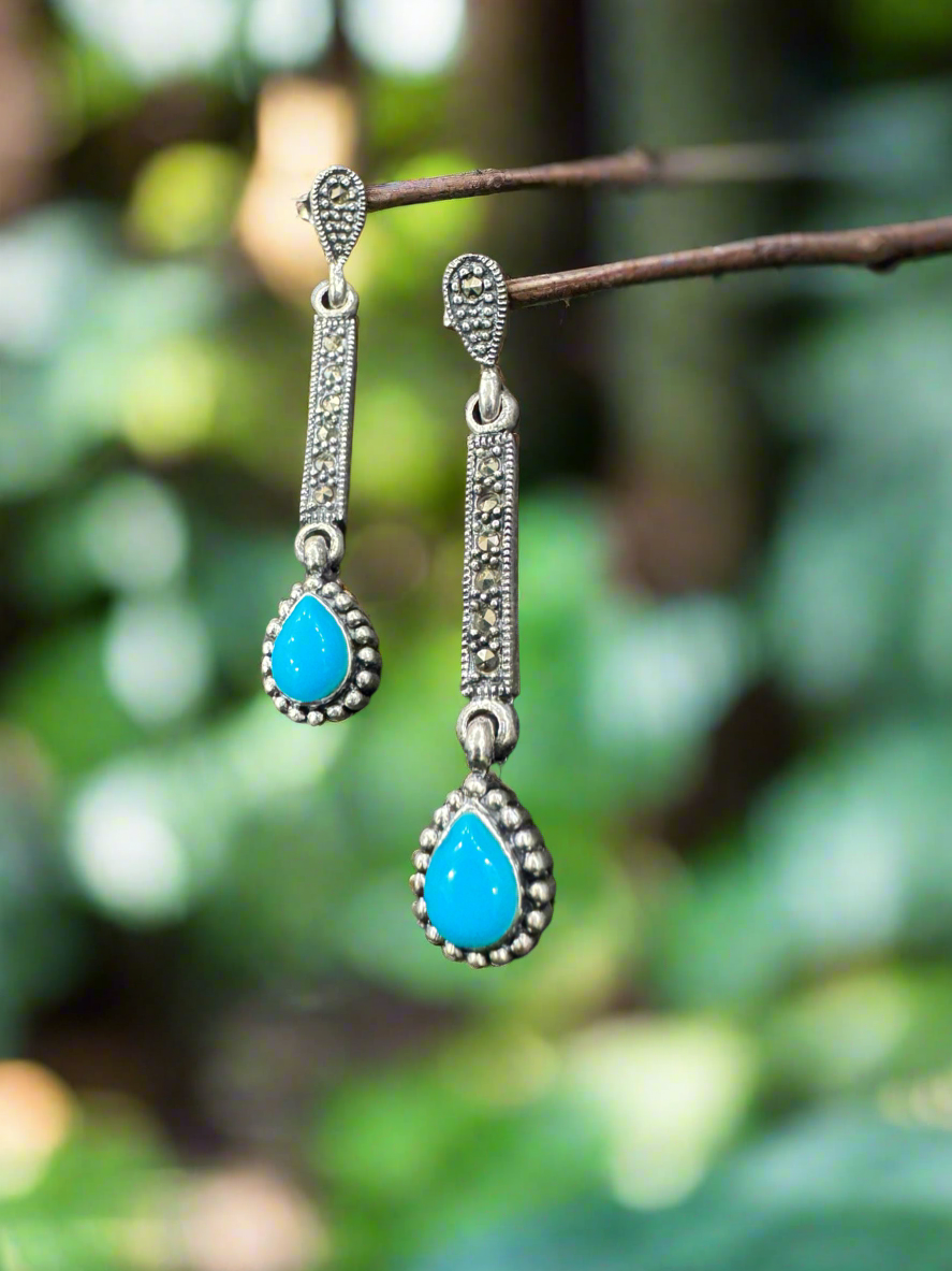 Silver Blue Stone 92.5 Silver Hanging Earrings