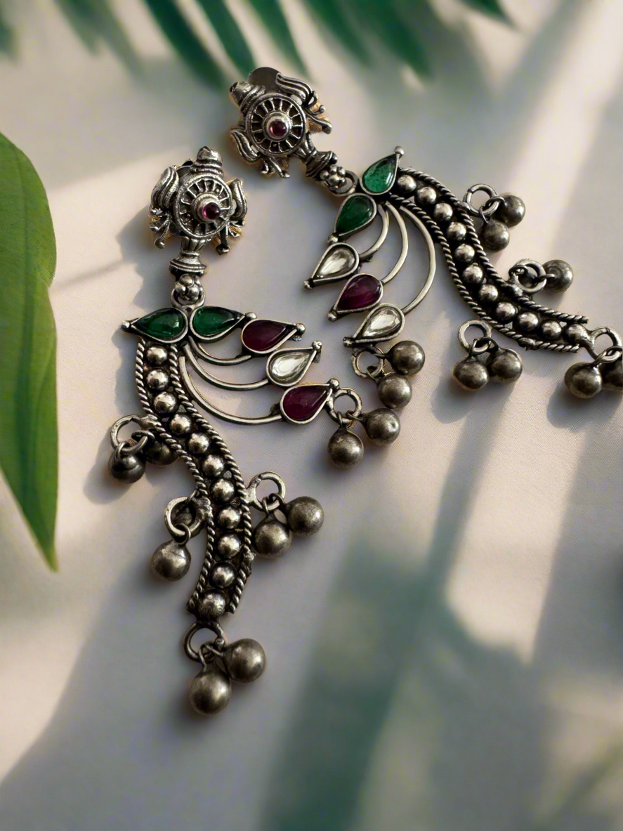 Antique 92.5 Silver Vakratunda Temple Earrings
