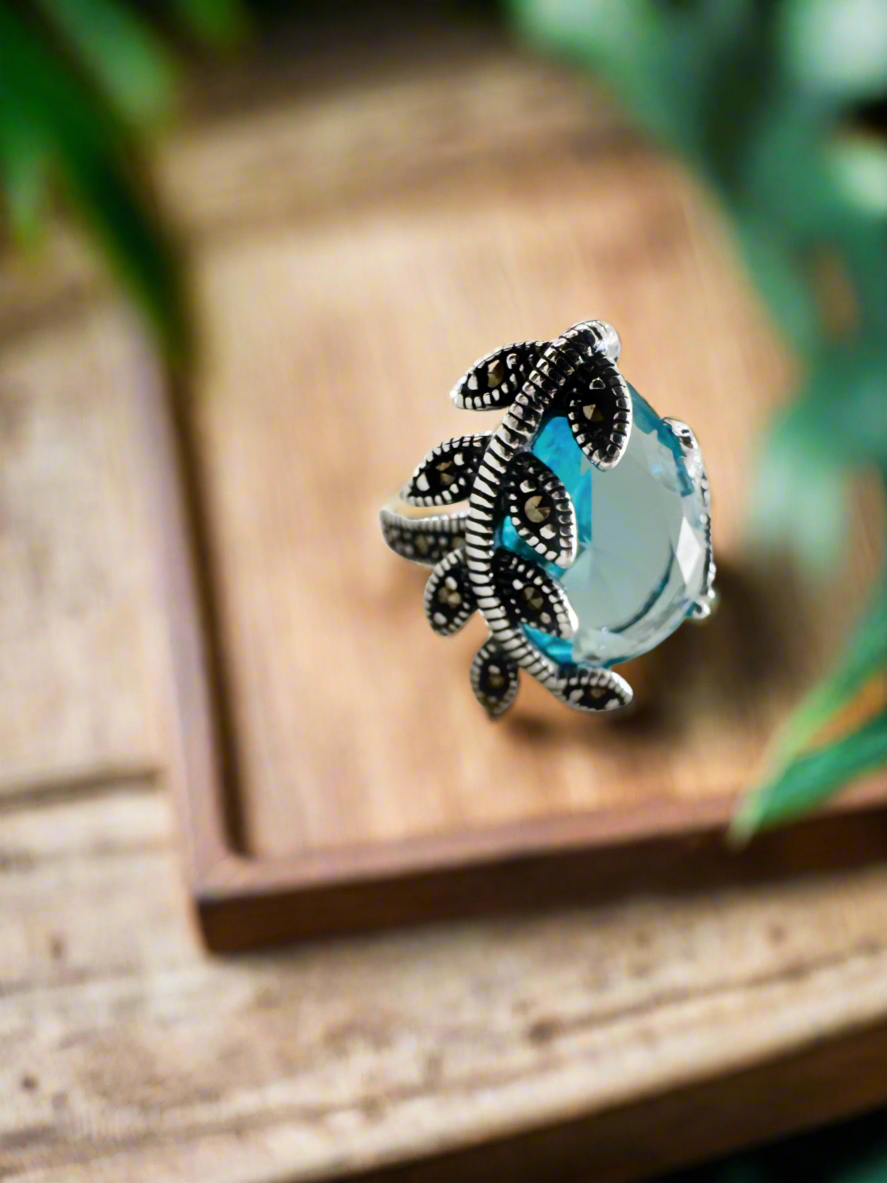 Marcasite Blue Fern 92.5 SilverRing