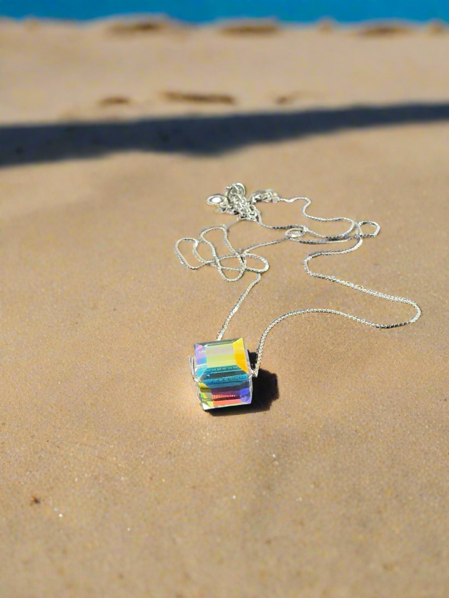 Transparent Cube Pendant Minimalistic Necklace