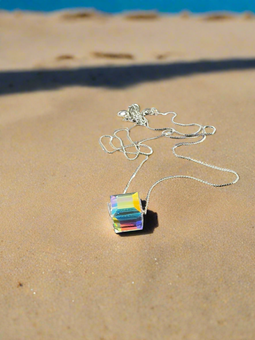 Transparent Cube Pendant Minimalistic Necklace 92.5 Silver