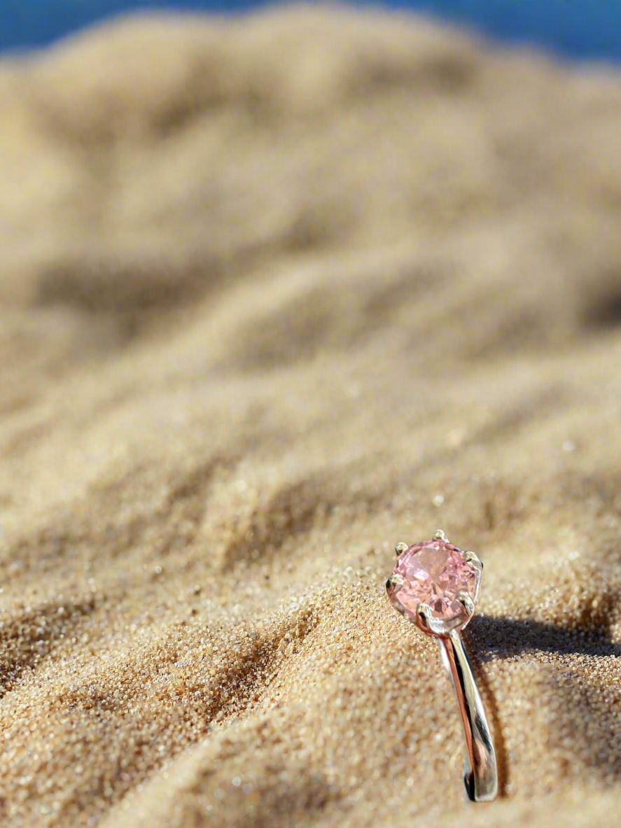 92.5 Silver Ring With Pink Round Stone (Adjustable Size)