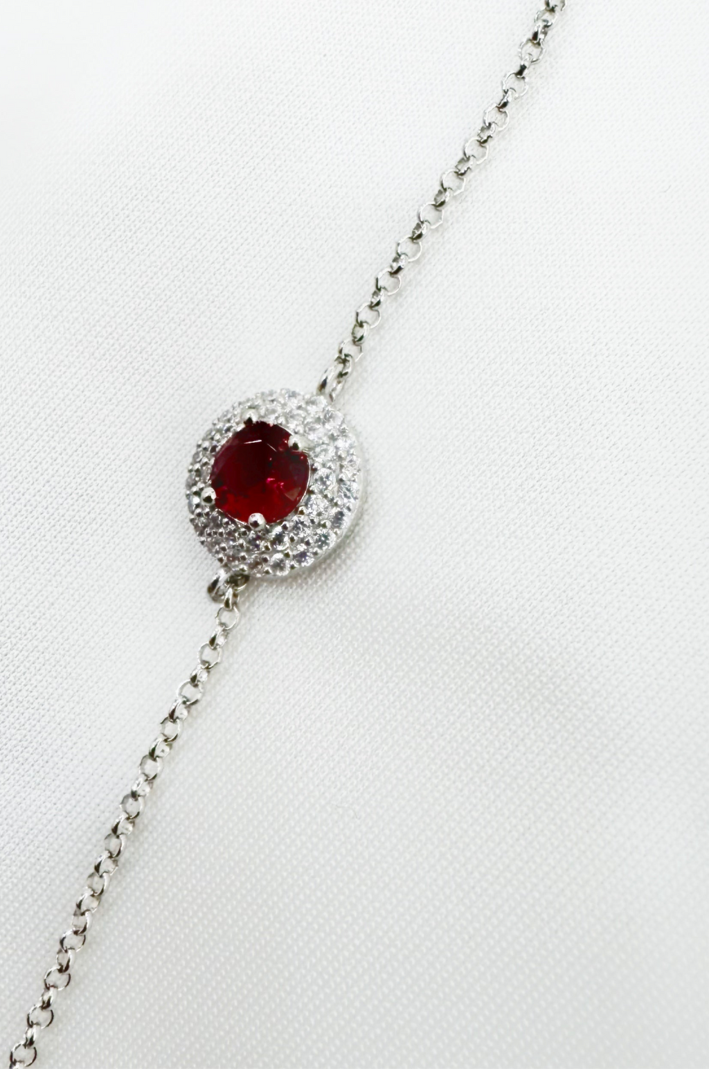 Eira Roohi – Minimalistic 92.5 Silver Ruby Halo Bracelet