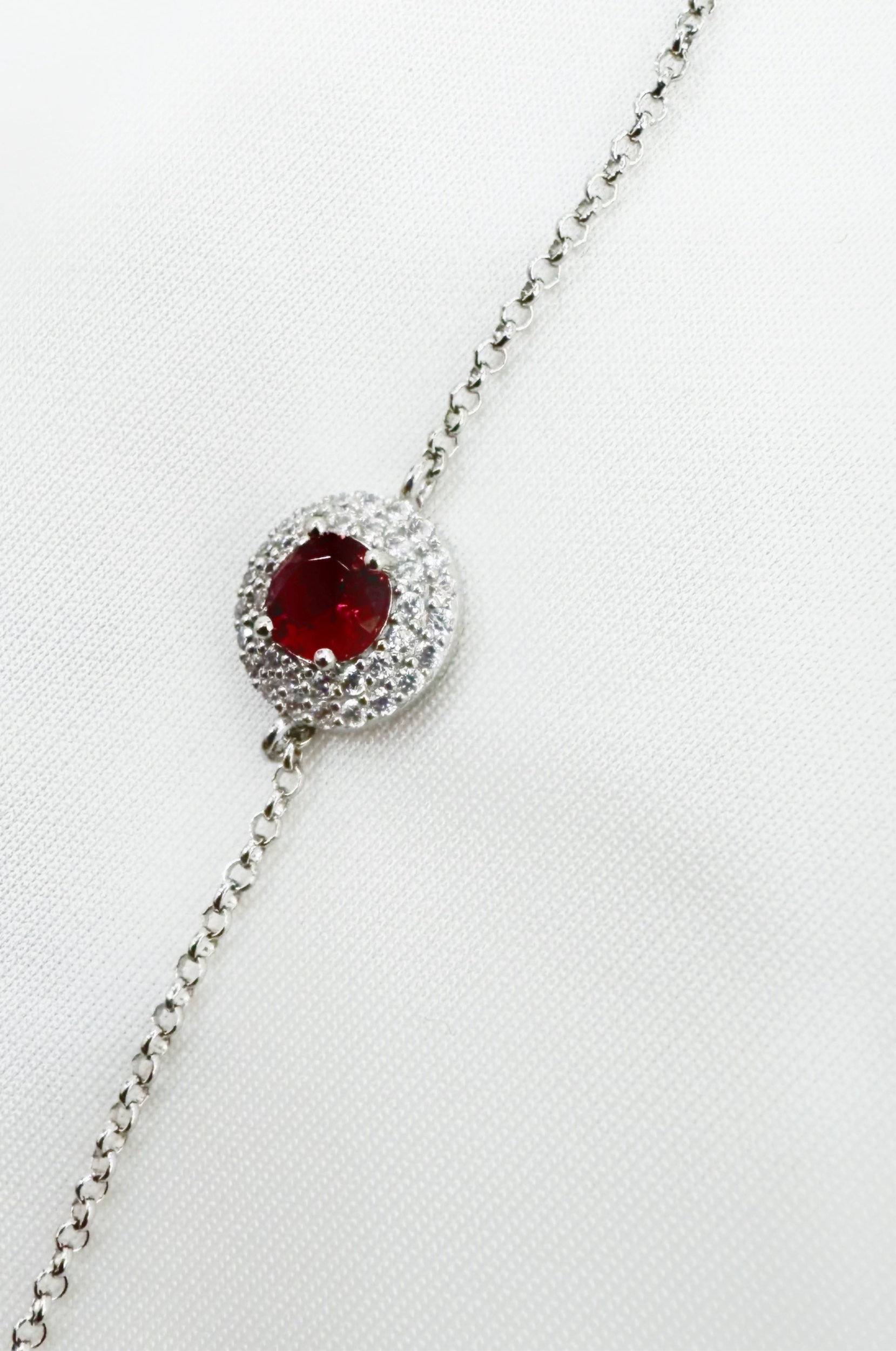Eira Roohi – Minimalistic 92.5 Silver Ruby Halo Bracelet