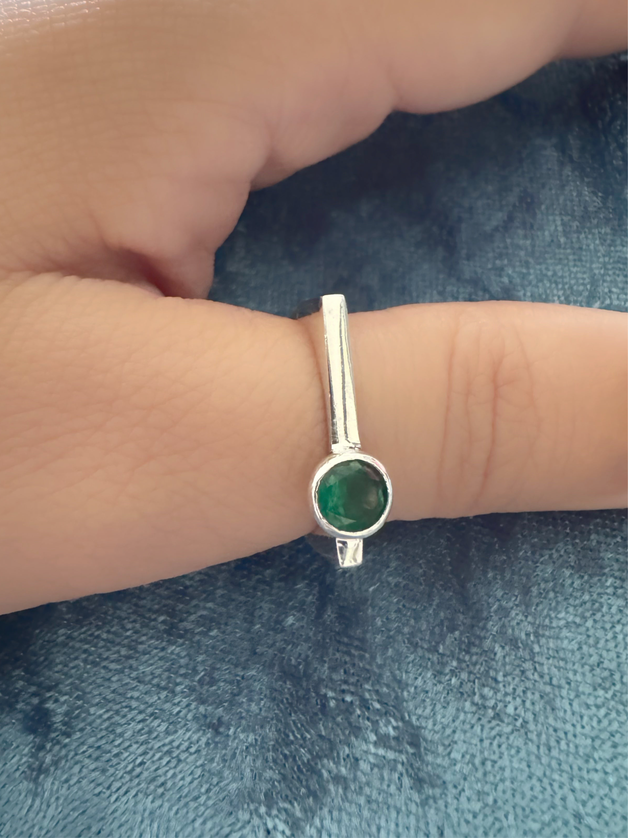 Sach - Flat Top Ring With Green Stone 92.5 Silver Ring
