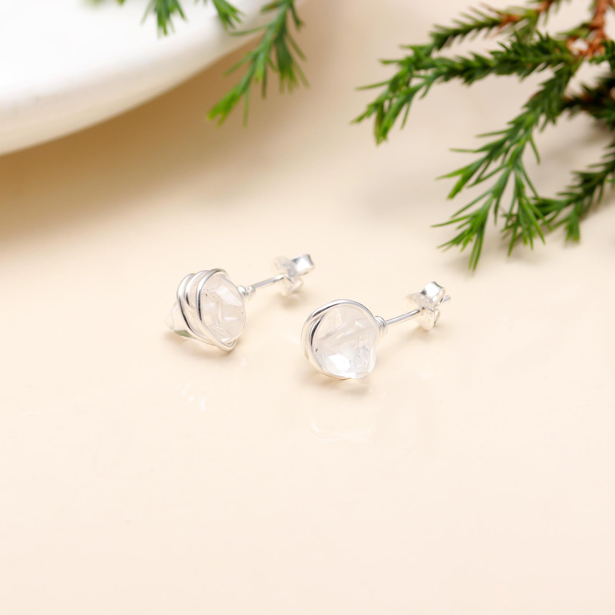 92.5 Silver Herkimer Stone Stud Earrings