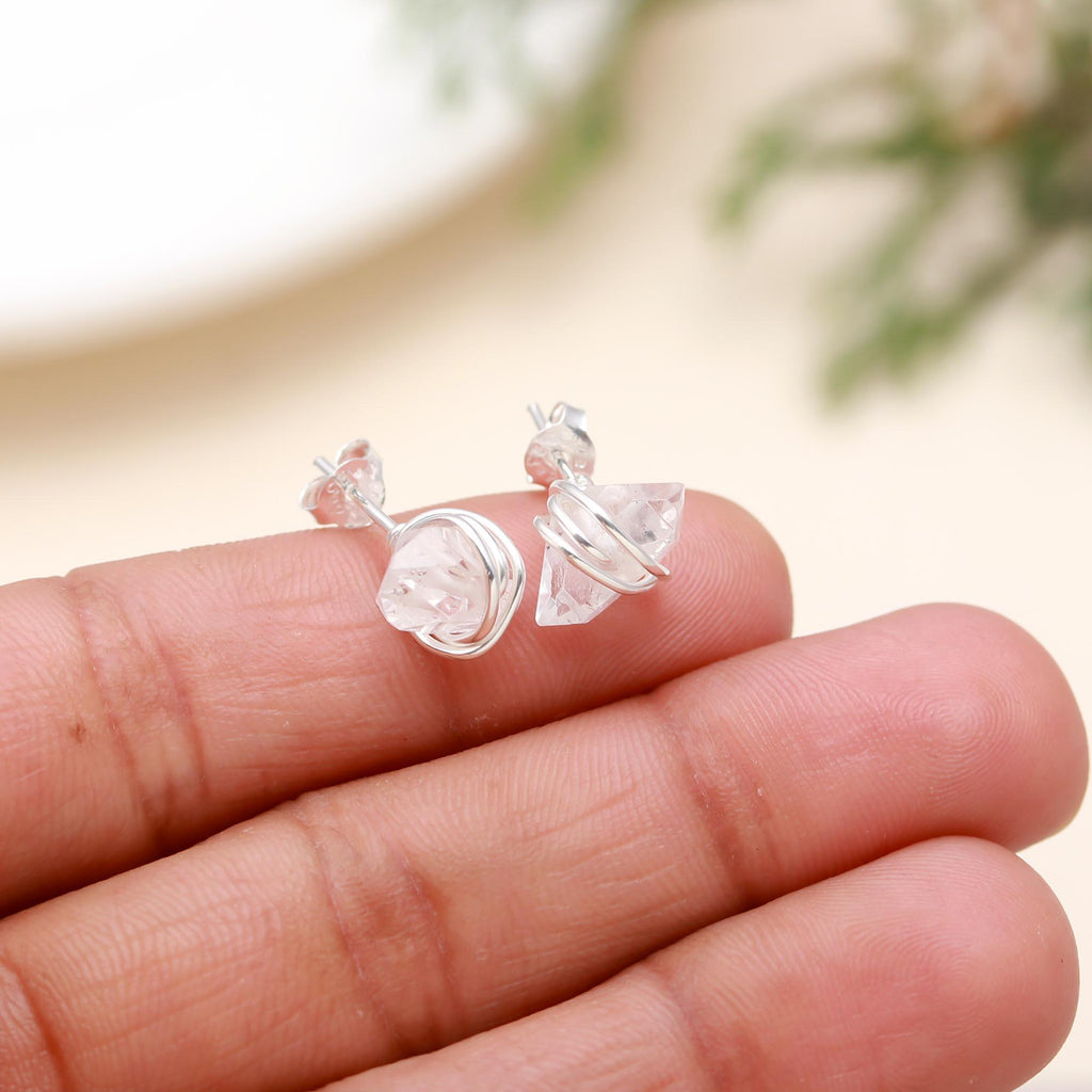 92.5 Silver Herkimer Stone Stud Earrings