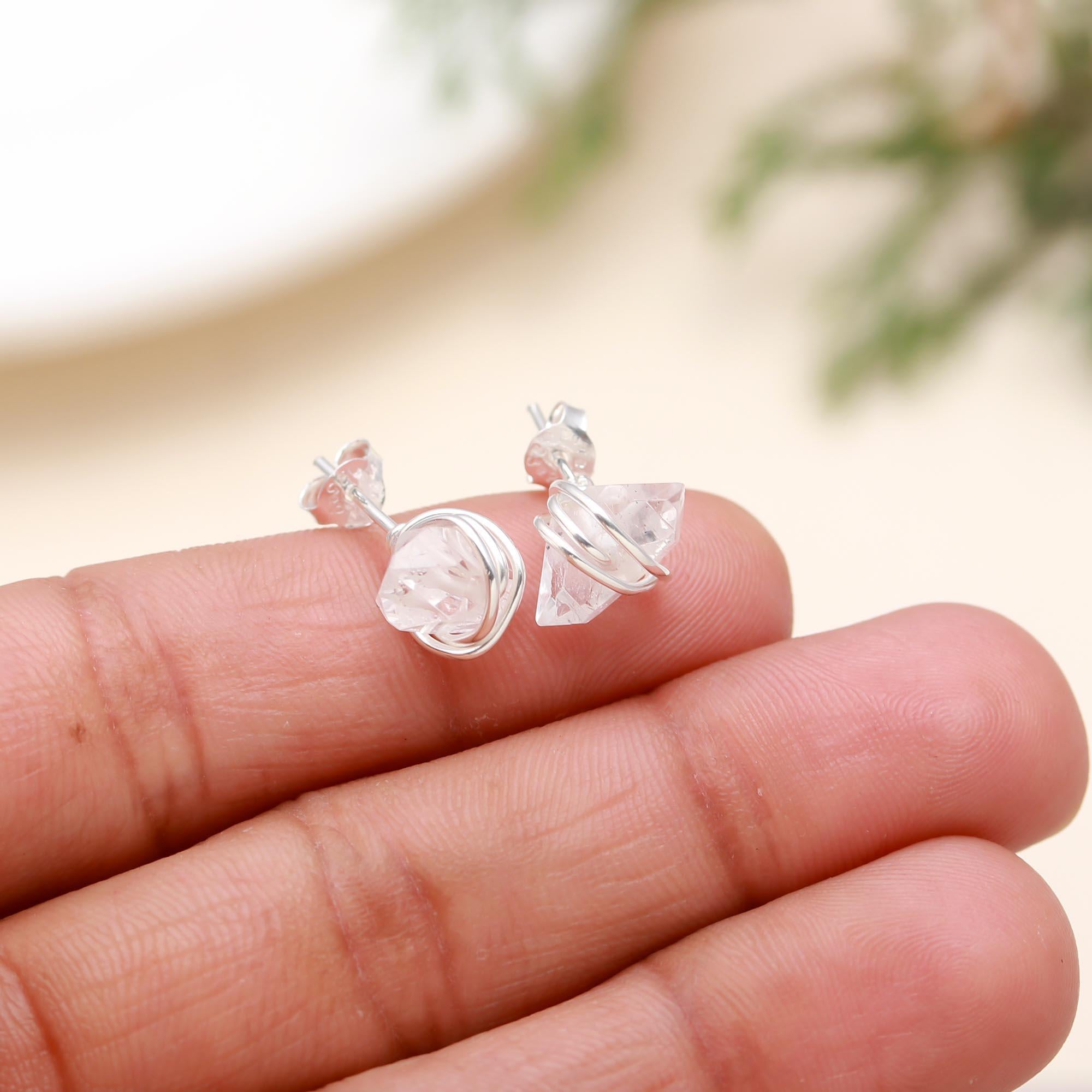 92.5 Silver Herkimer Stone Stud Earrings