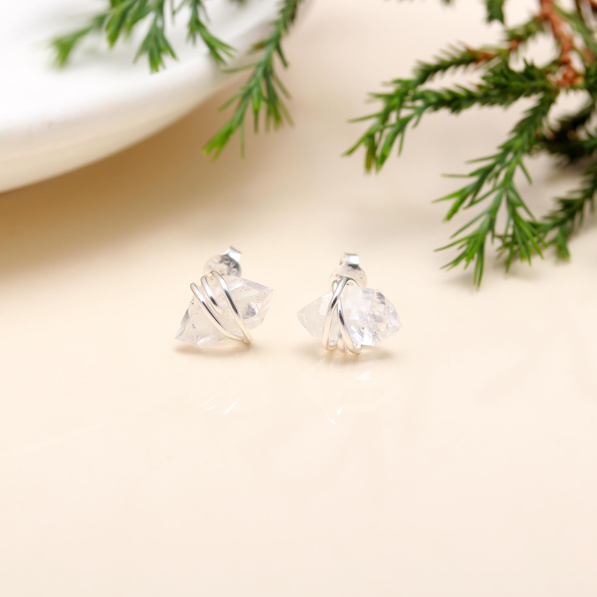 92.5 Silver Herkimer Stone Stud Earrings