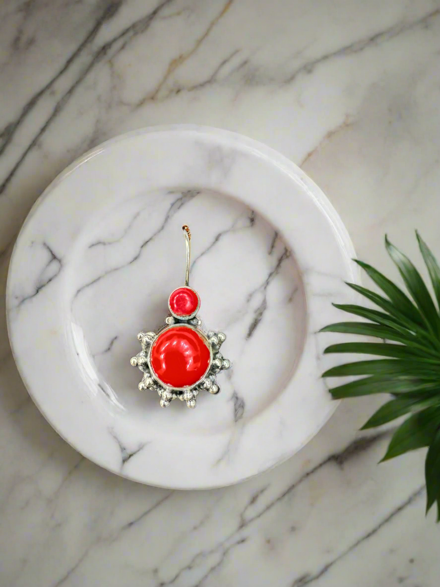 92.5 Silver Red Betel Hanging Earrings