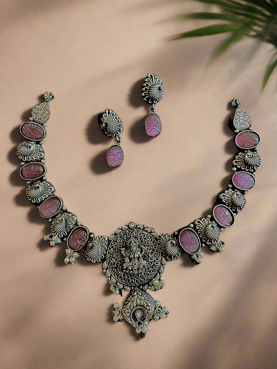Antique 92.5 Silver Goddess Temple Necklace Set
