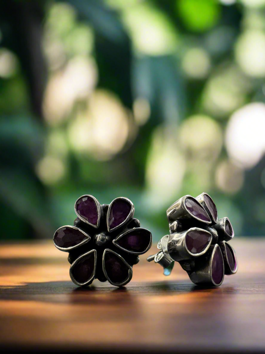 92.5 Silver Turquoise And Pink  Round Earrings