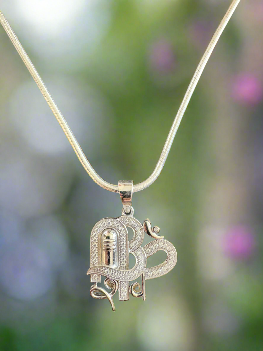 92.5 Silver Unisex Om and Shivaling Pendant (without Chain)