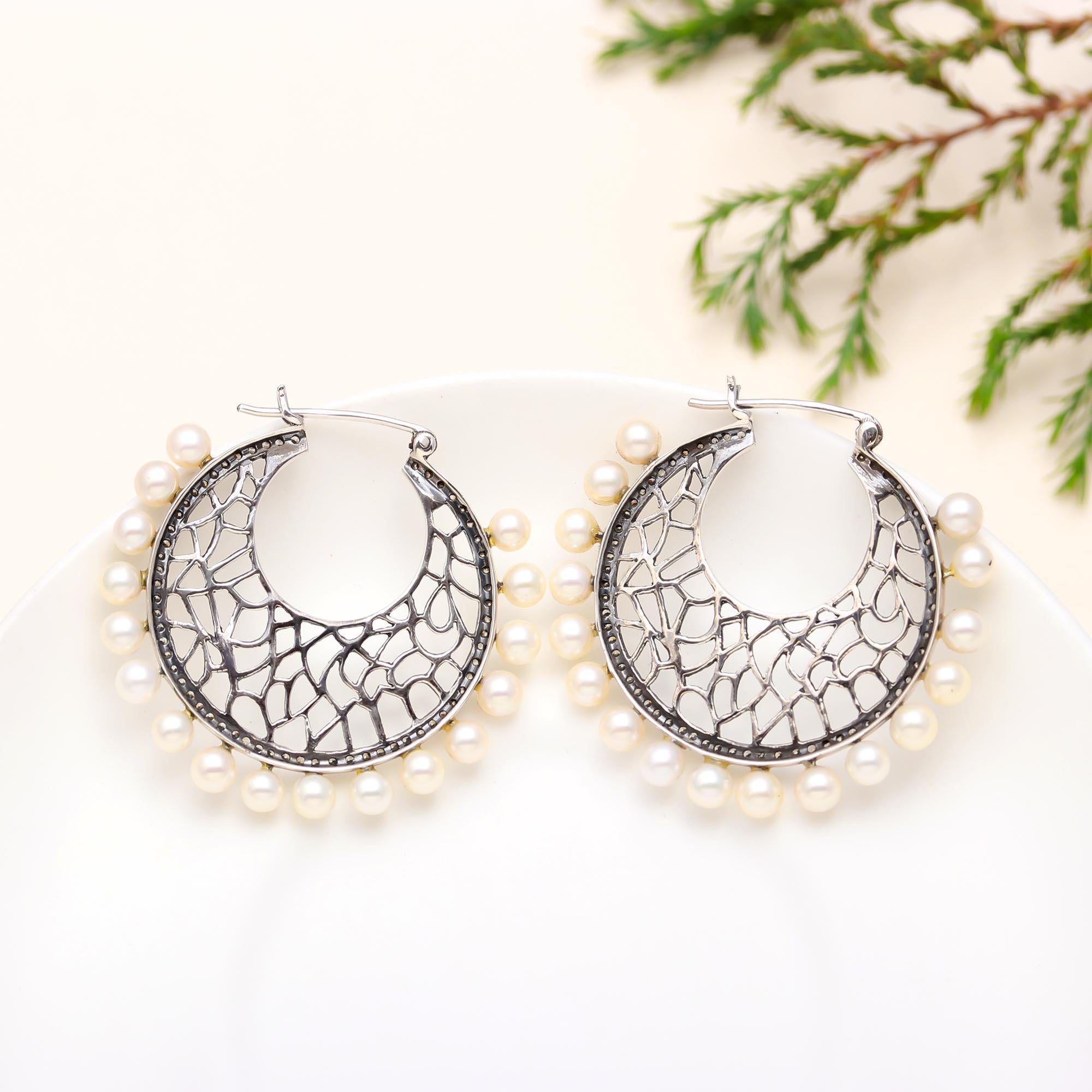 92.5 Silver Pearl Chand Bali Earrings