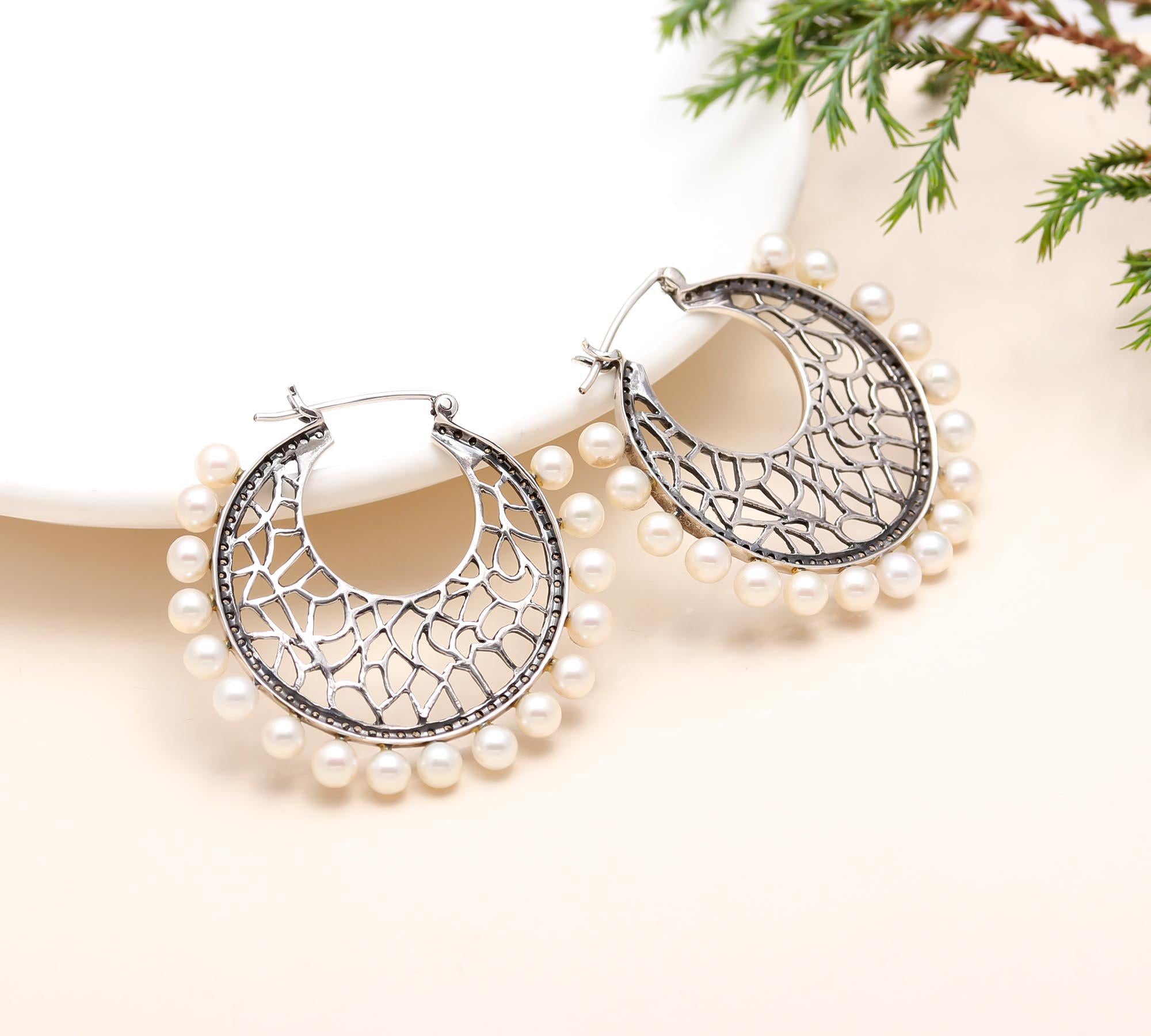 92.5 Silver Pearl Chand Bali Earrings