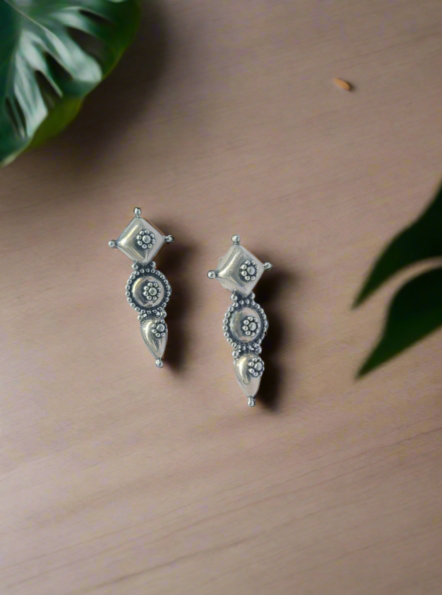 Banjara Boho 92.5 Silver Geometric Drop Earrings