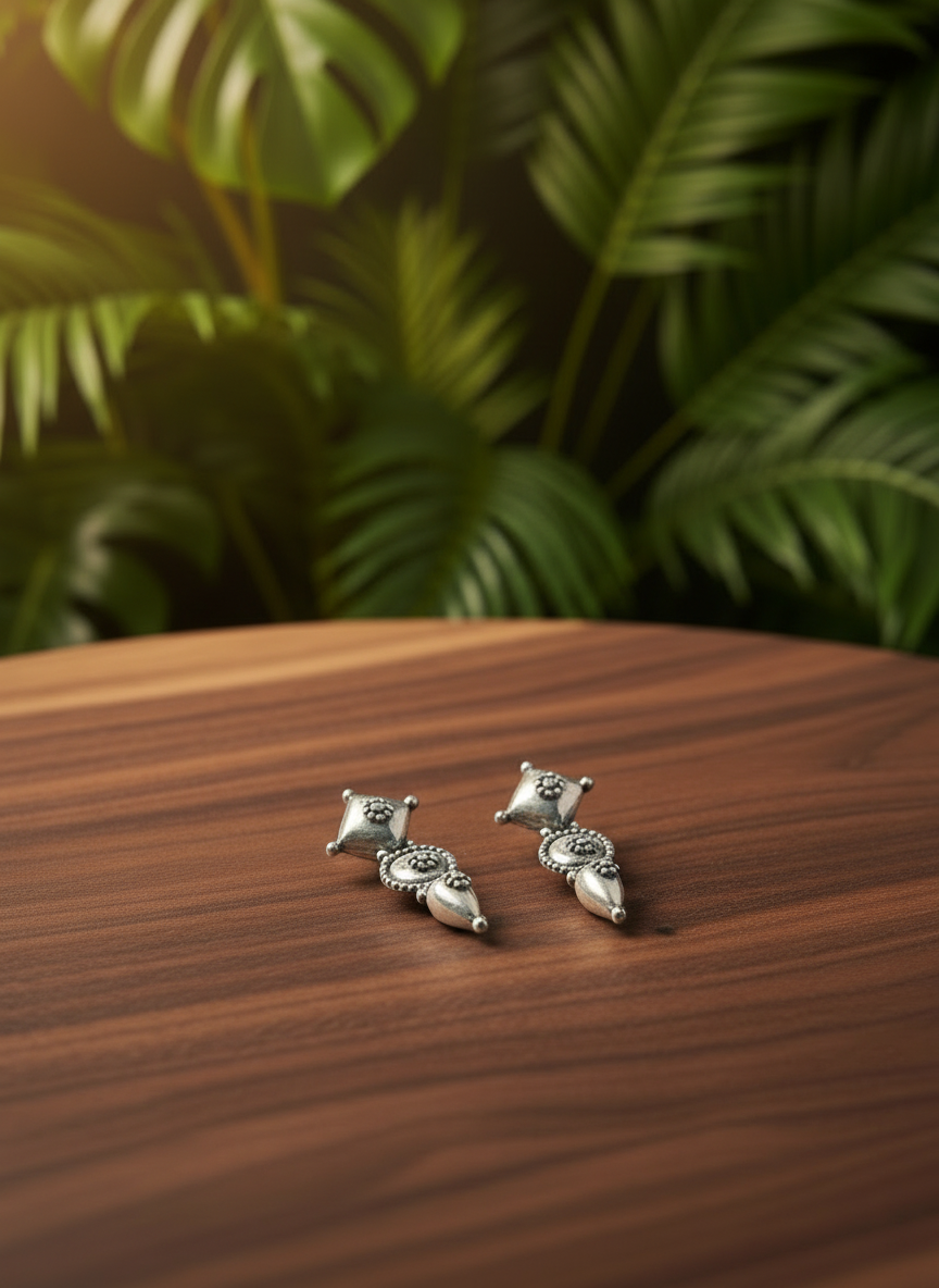 Banjara Boho 92.5 Silver Geometric Drop Earrings