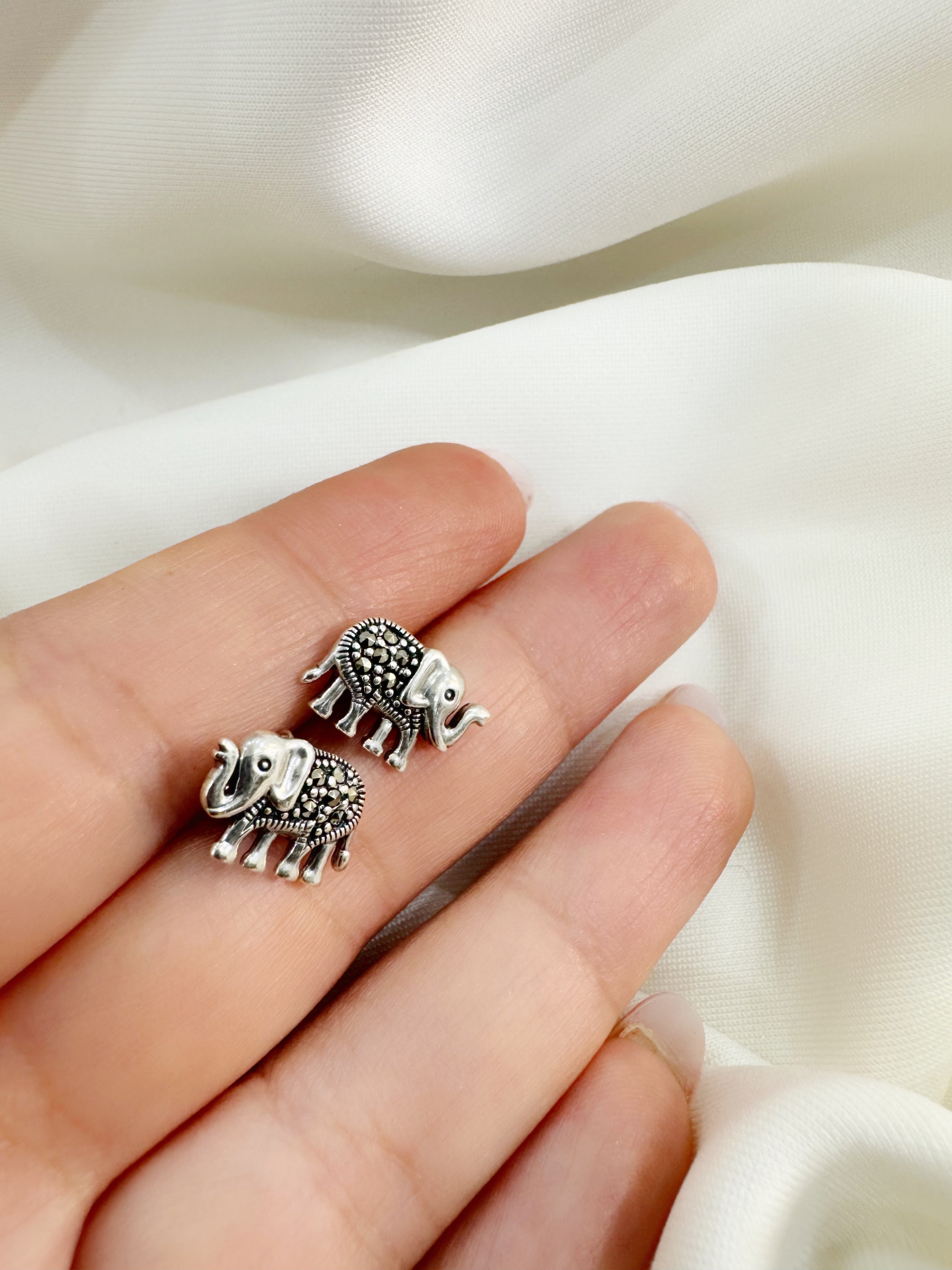 Baby Hathi 92.5 Silver Marcasite Stud Earrings