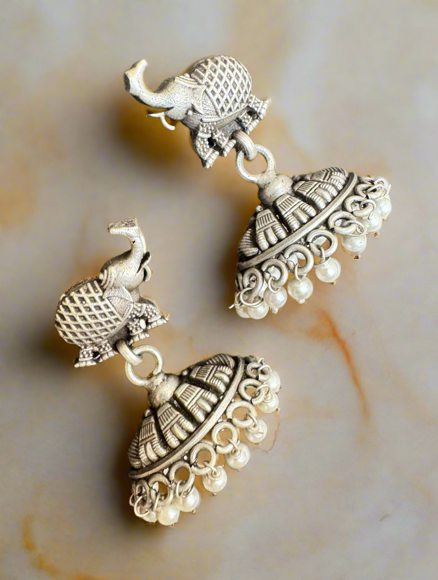 Silver Elephant Jhumki Earrings