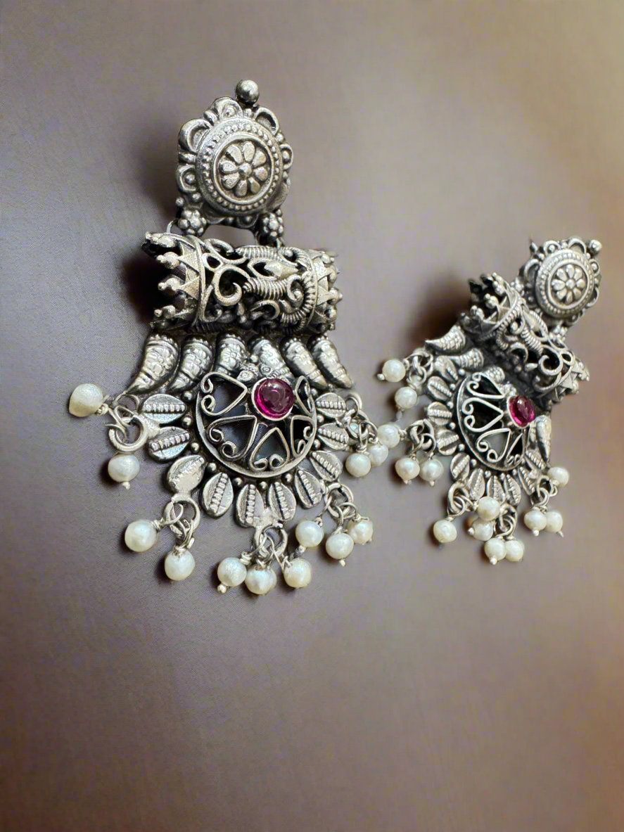 Antique Silver Divya Kala Temple Treasure Earrings