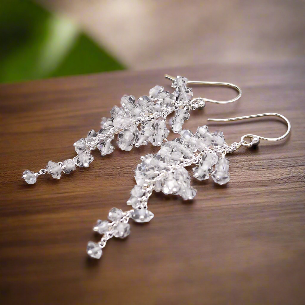 92.5 Silver Herkimer Hanging Earrings