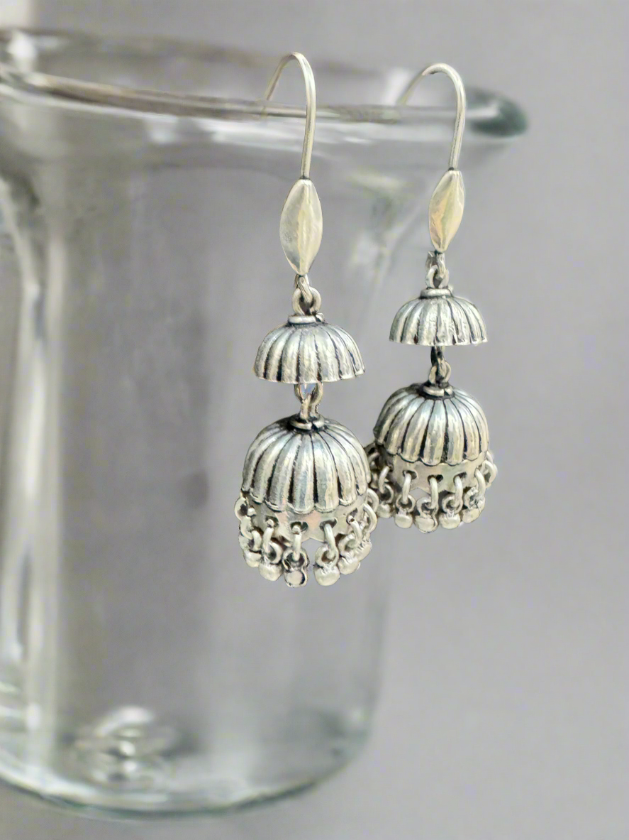 92.5 Silver Hanging Dual Jhumki Earrings