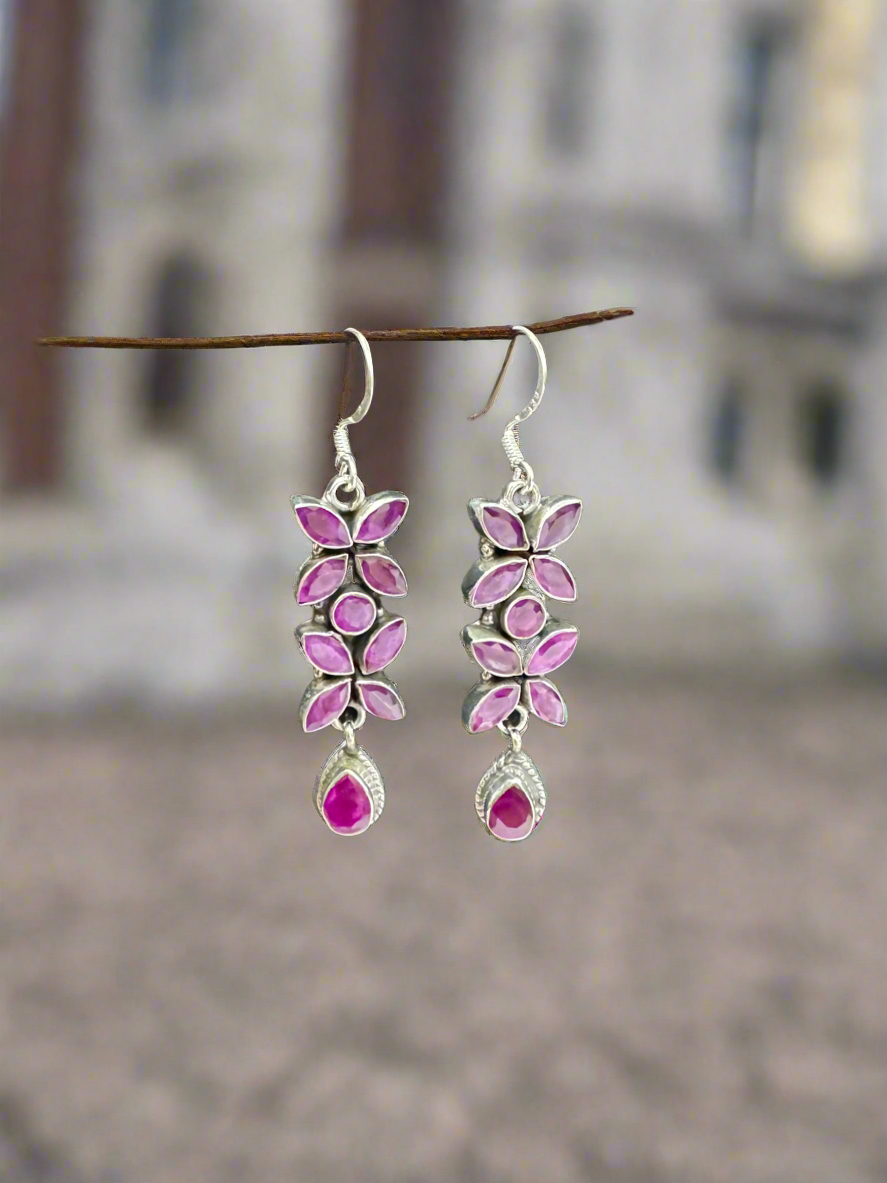 92.5 Silver Pink Hanging Earrings