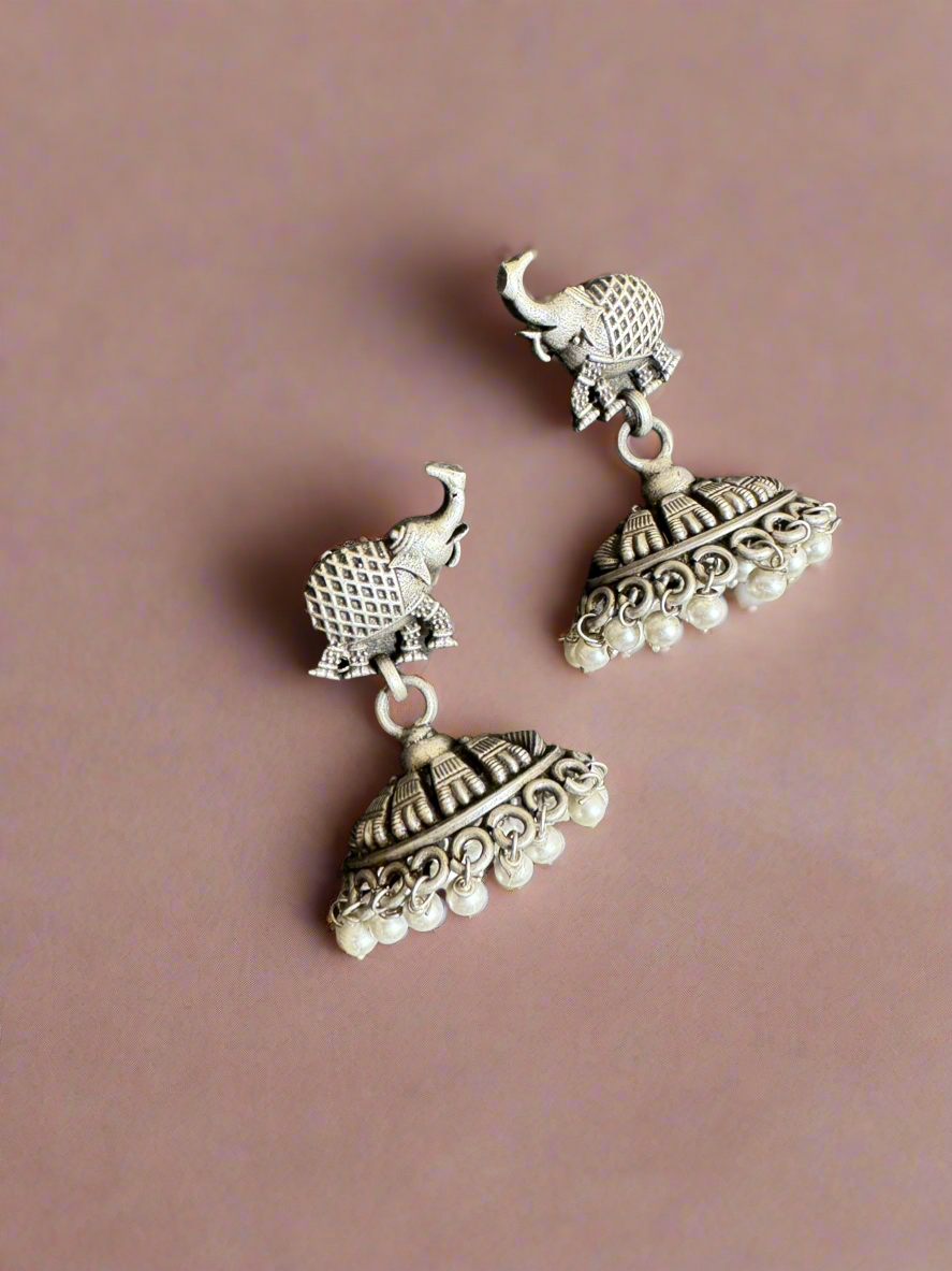 Silver Elephant Jhumki Earrings