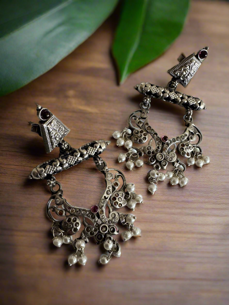 Antique 92.5 Silver Kantara Temple Earrings