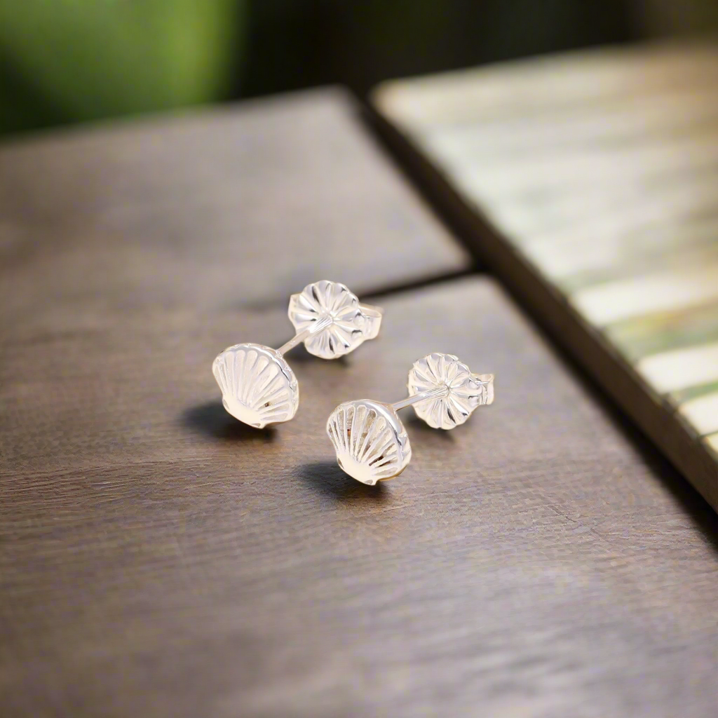 92.5 Silver Sea Shells Stud Earrings