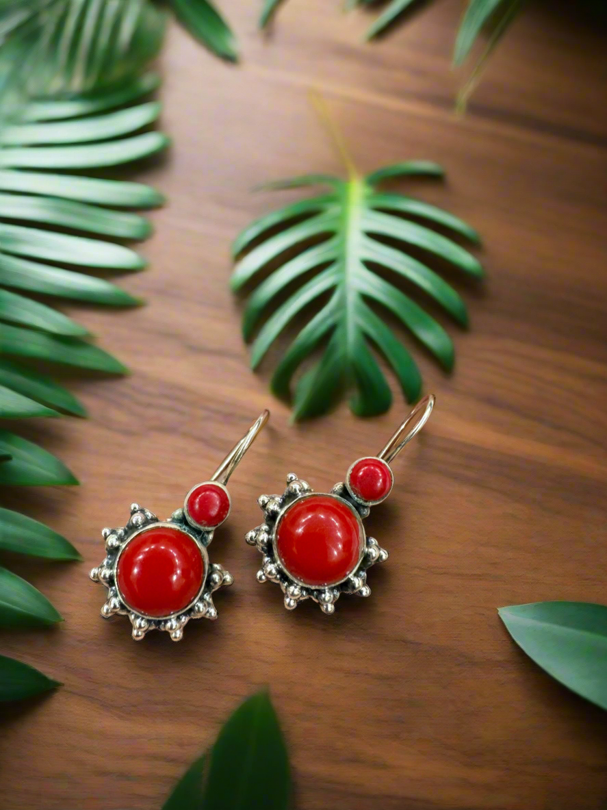 92.5 Silver Red Betel Hanging Earrings