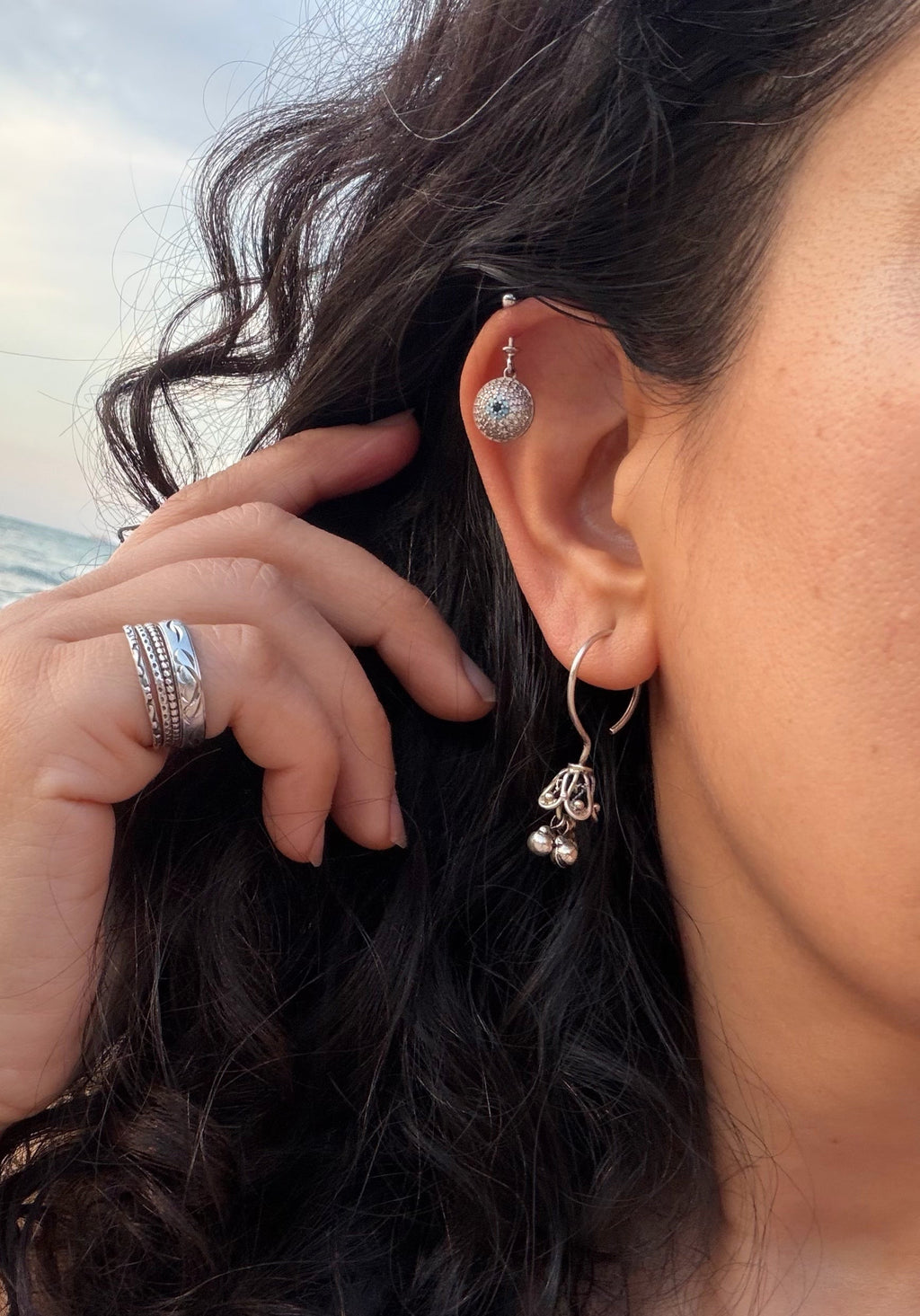 Everyday Bugadi - Evil Eye Helix Earrings - 925 Silver - Pair