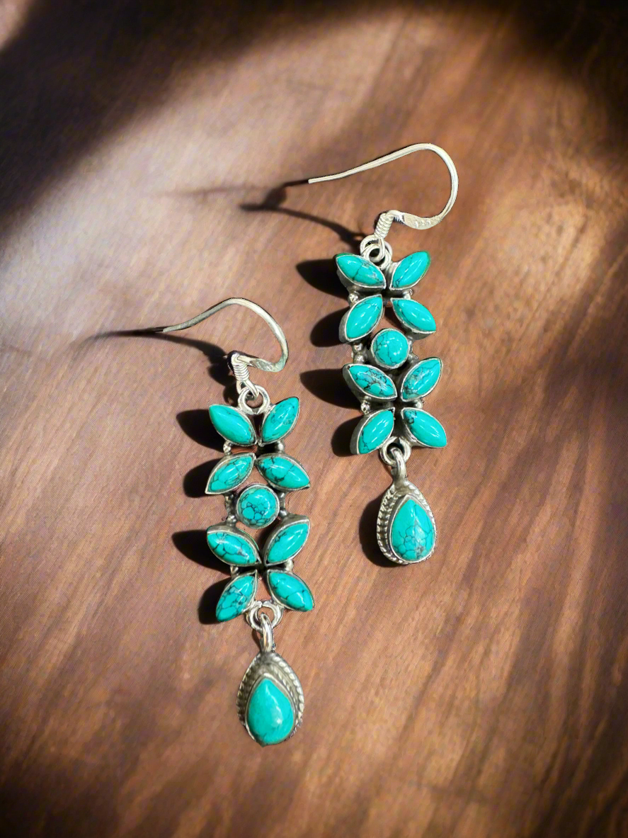 92.5 Silver Turquoise Hanging Earrings