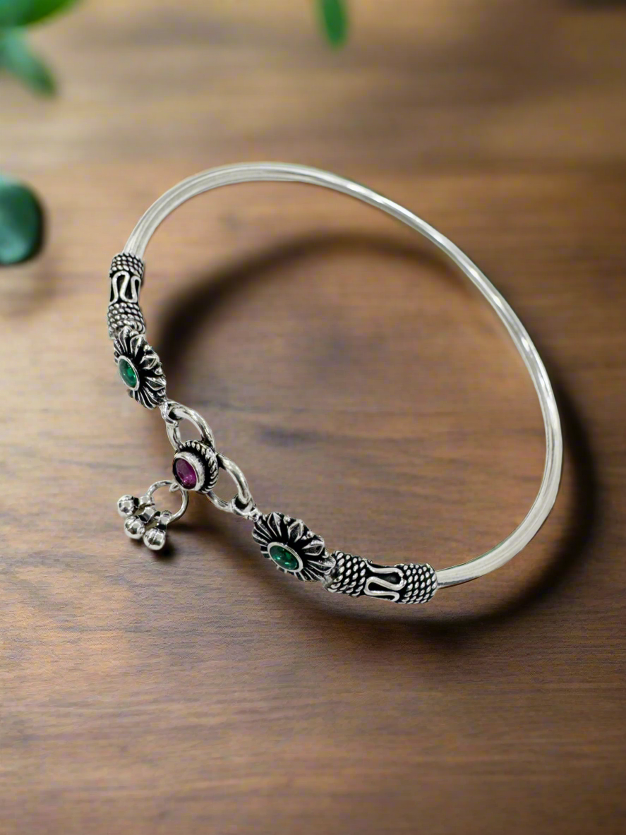 Pushpita 92.5 Silver Handcrafted Kada Anklet (Single Piece)