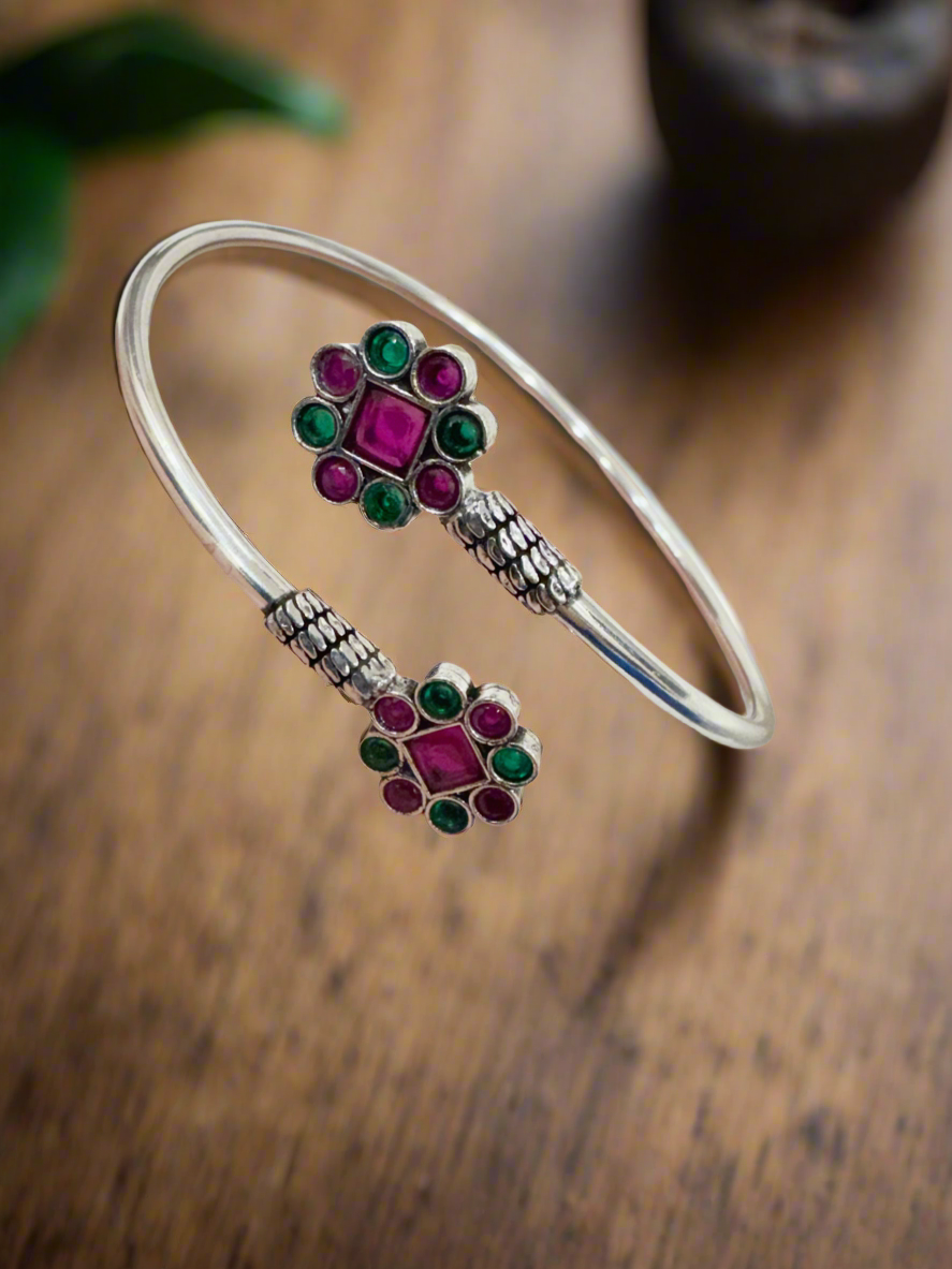 Vrinda Bloom 92.5 Silver Handcrafted Kada Anklet (Single Piece)