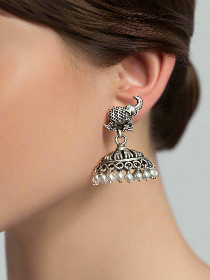 Silver Elephant Jhumki Earrings