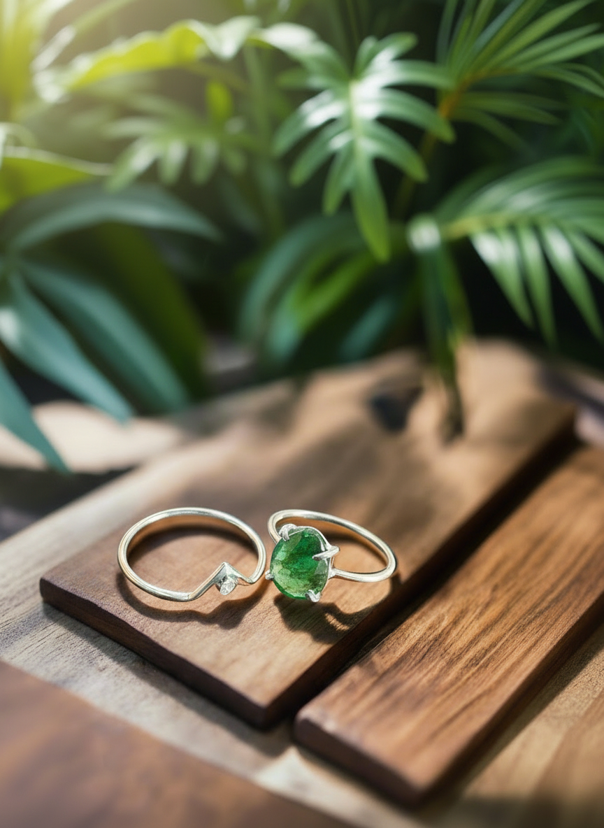 92.5 Silver Emerald Dual Ring