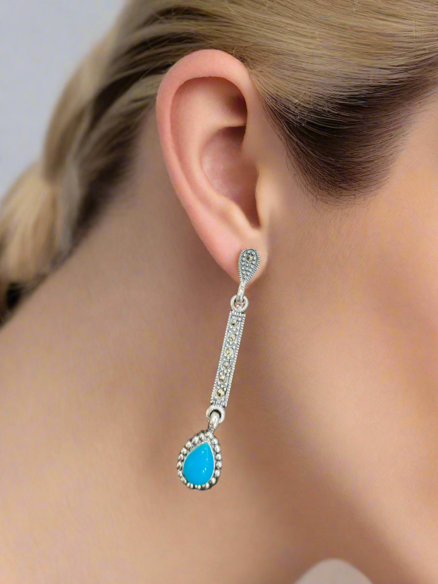 Silver Blue Stone 92.5 Silver Hanging Earrings