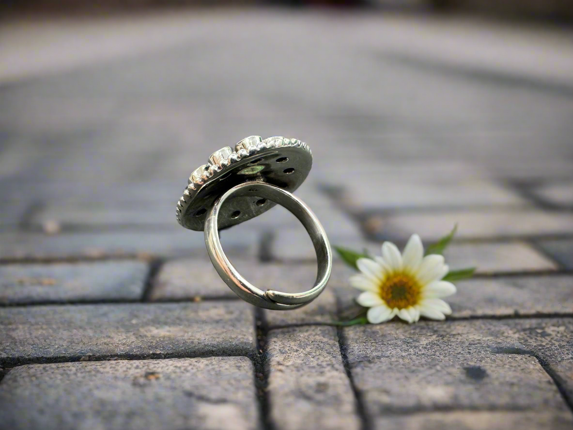 92.5 Silver Round Stone Ring (Adjustable Size)