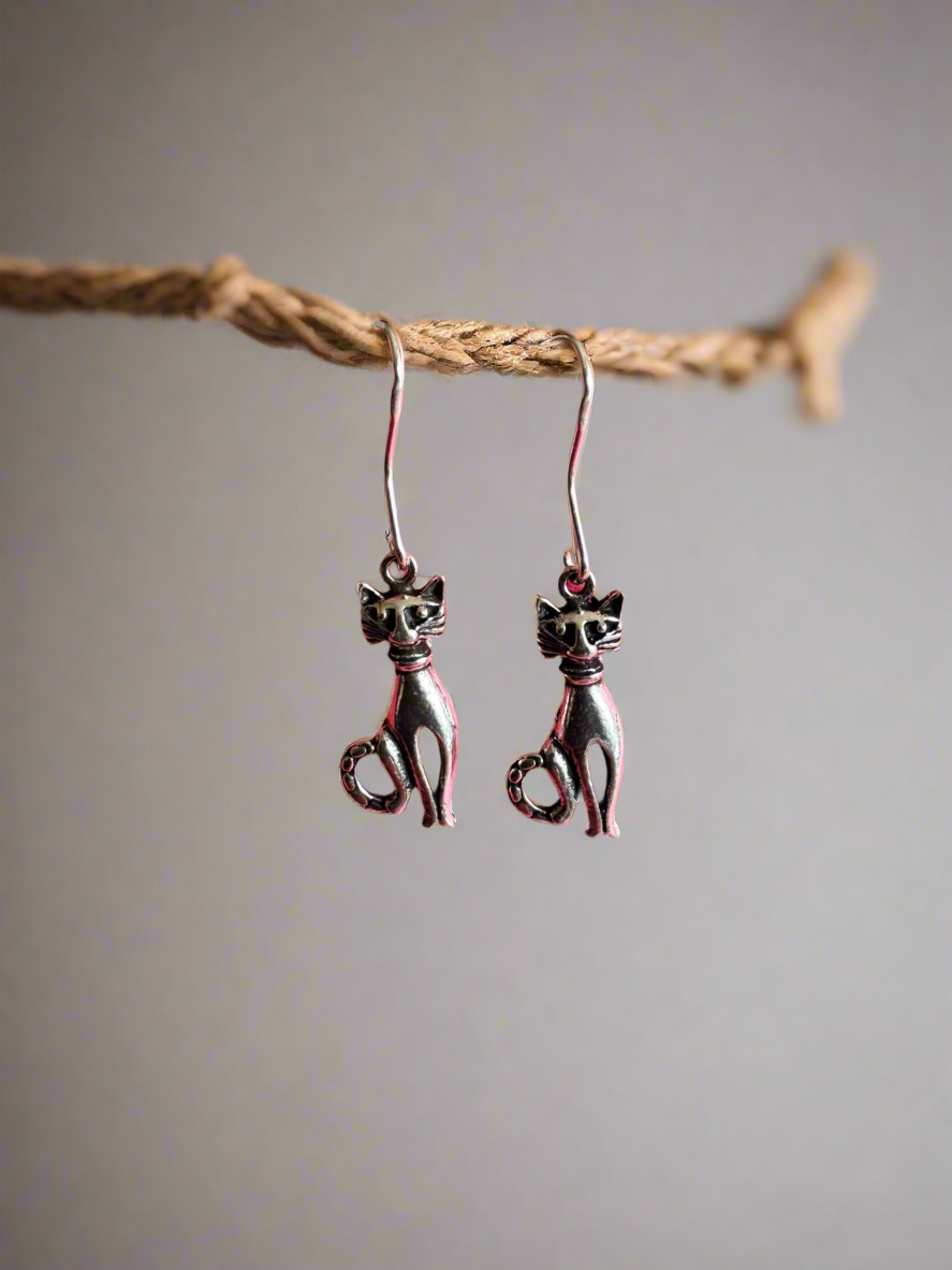 92.5 Silver Cat Earrings