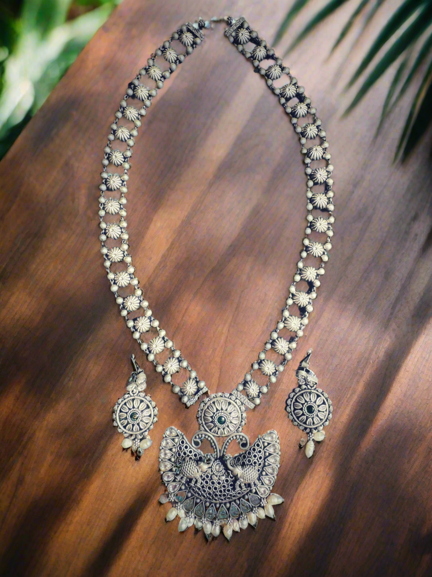 Antique 92.5 Silver Elephants Temple Necklace Set