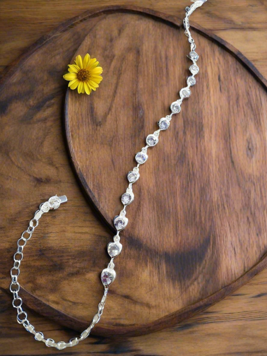 Eira Sitara – 92.5 Silver CZ Heartstones Line Minimalistic Bracelet