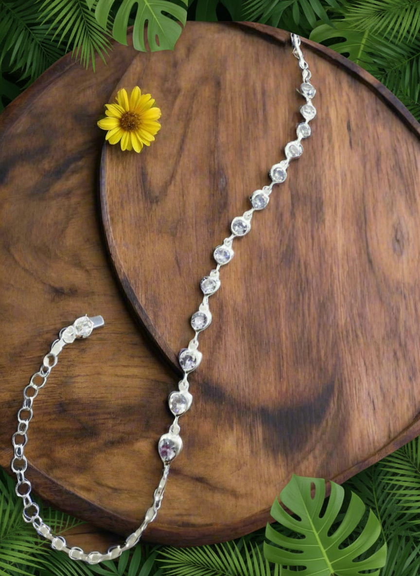 Eira Sitara – 92.5 Silver CZ Heartstones Line Minimalistic Bracelet