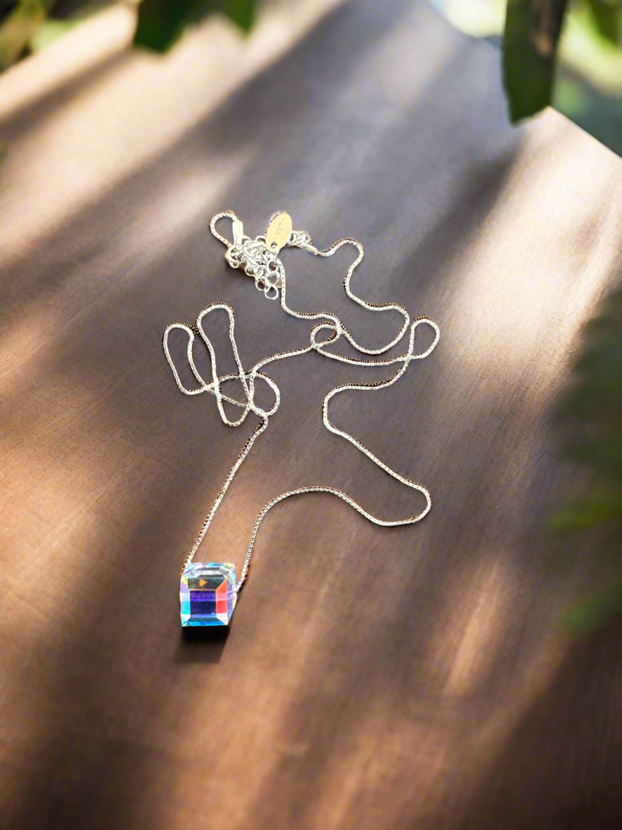 Transparent Cube Pendant Minimalistic Necklace 92.5 Silver