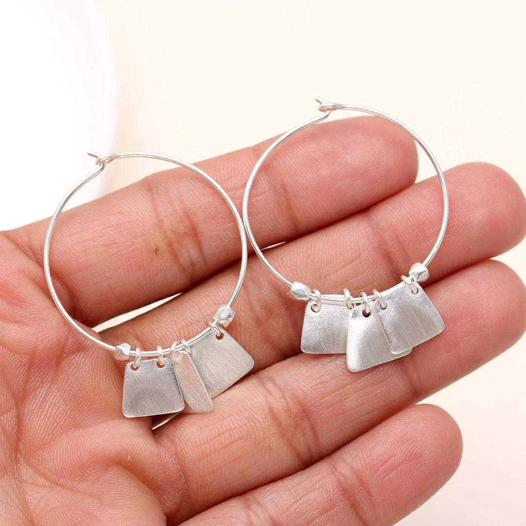Silver Square Coins Hoop Earrings 92.5 Silver