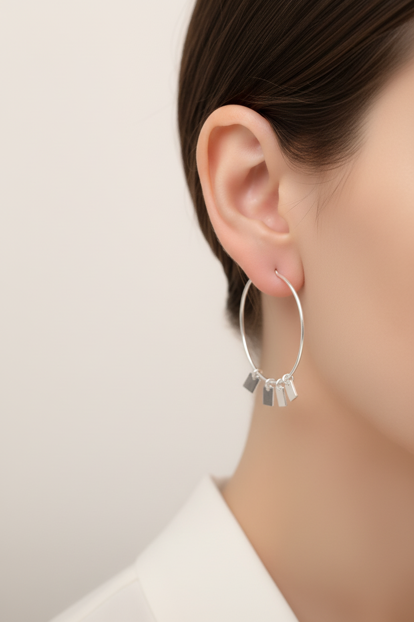 Silver Square Coins Hoop Earrings 92.5 Silver